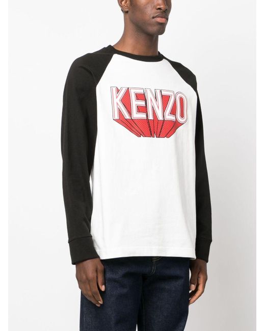 KENZO Black Logo-Printed Long Sleeved T-Shirt for men