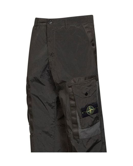 Stone Island Gray Logo Patch Wide Leg Pants for men