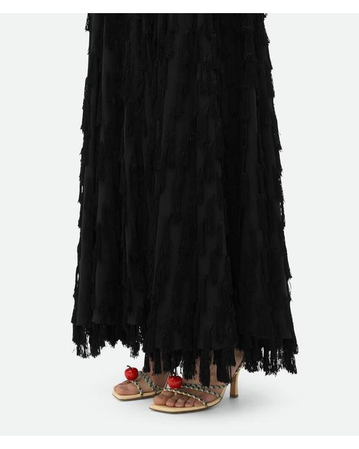 Bottega Veneta Black Fringed Fil Coupe Crepe Dress