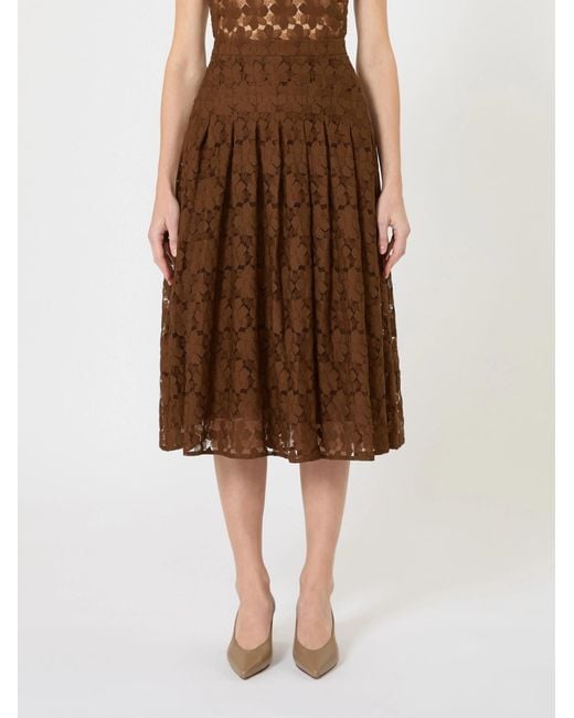 Max Mara Brown Floral-Lace Midi Skirt