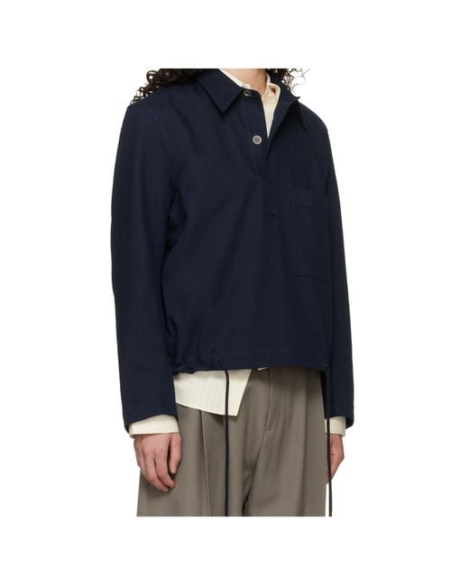 Studio Nicholson Blue Drawcord-Hem Chest-Pocket Shirt for men