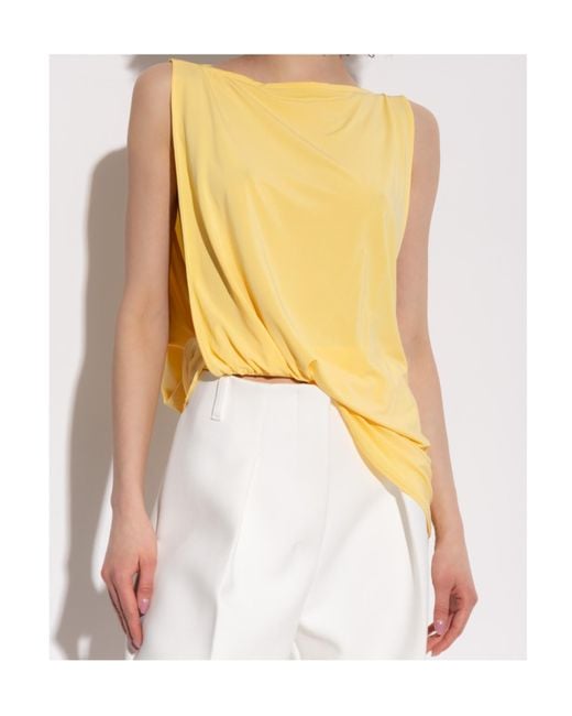 Jacquemus Yellow Le Haute Peplo Twist Detailed Top