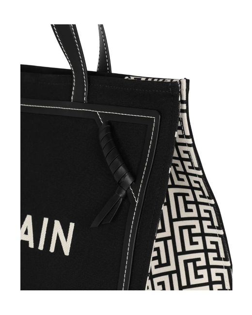 Balmain Black B-Army 42 Monogrammed Canvas And Smooth Leather Tote Bag