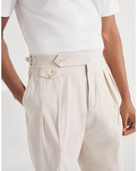 Brunello Cucinelli White Pleated Trousers for men