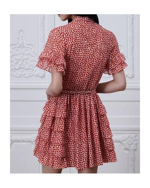 Dior Red Qixi Short Ruffled Dress With Belt