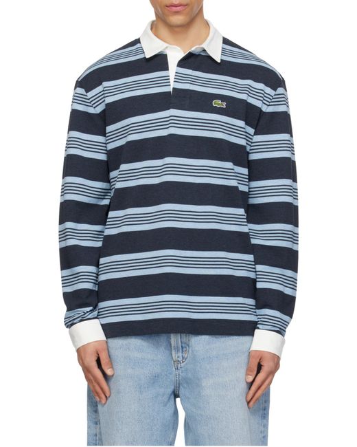 Lacoste Blue Relaxed Fit Striped Polo Shirt for men