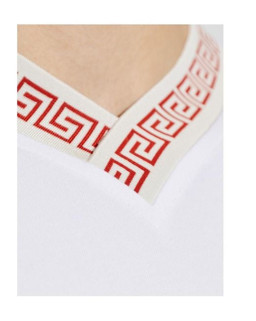 Versace White Greca Trim V-Neck T-Shirt for men