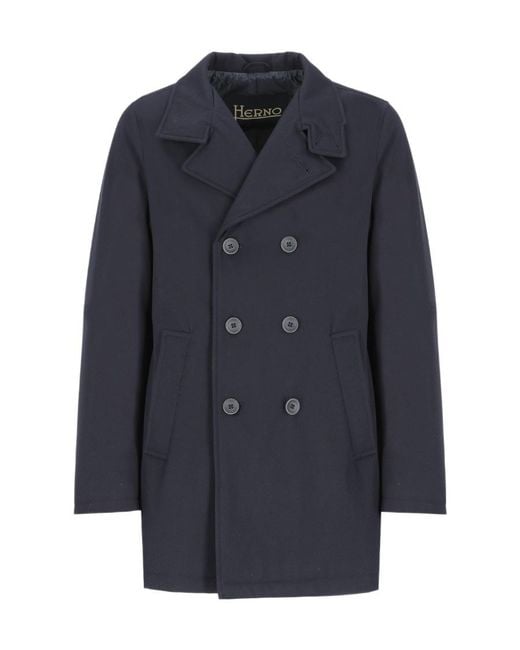 Herno Blue Padded Twill Double-Breasted Coat for men