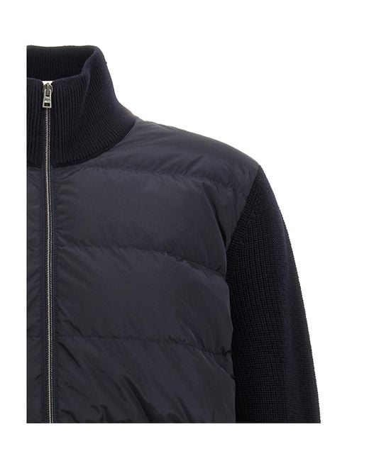 Herno Blue Zip-Up Knitted Puffer Jacket for men