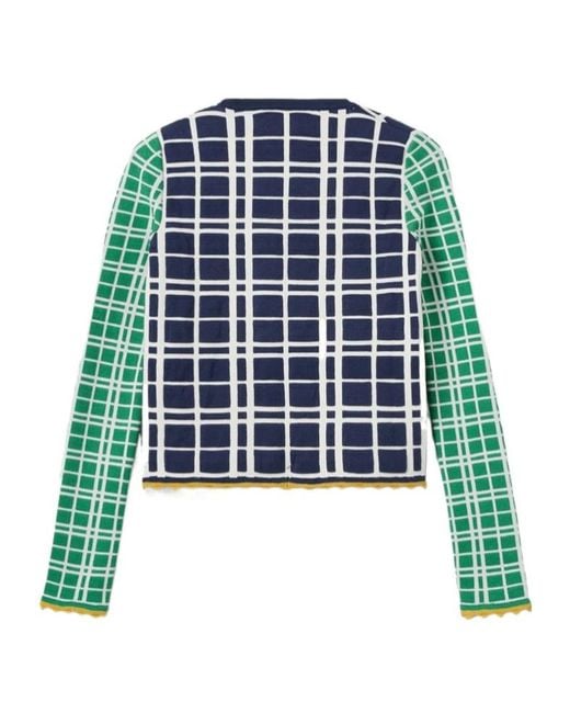 LaDoubleJ Blue Tie Front Checked Cardigan