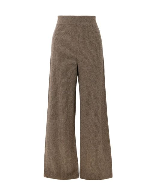 LeKasha Brown Banvir Ribbed Organic Cashmere Wide-Leg Pants