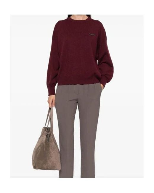 Brunello Cucinelli Red Monile Detailed Cropped Sweater