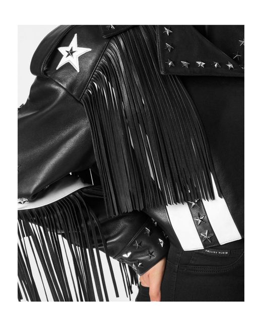 Philipp Plein Black Moon Leather Jacket