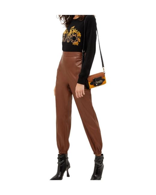 Liu Jo Brown Faux Leather Jogger Pants
