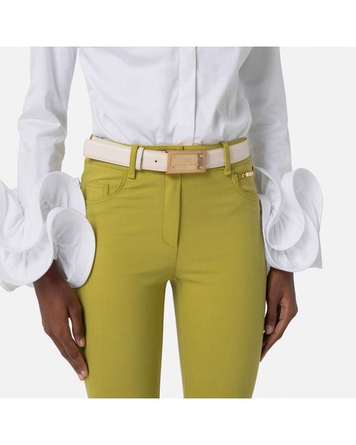 Elisabetta Franchi White Logo Plaque Buckled Belt