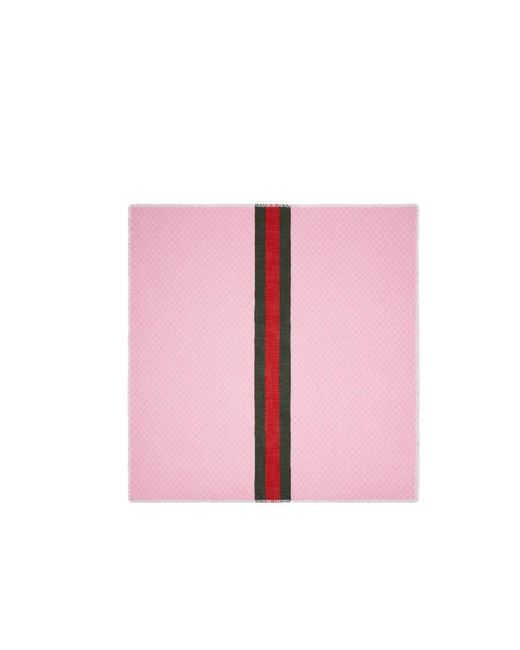 Gucci Pink Web-Stripe Trim Wool Shawl