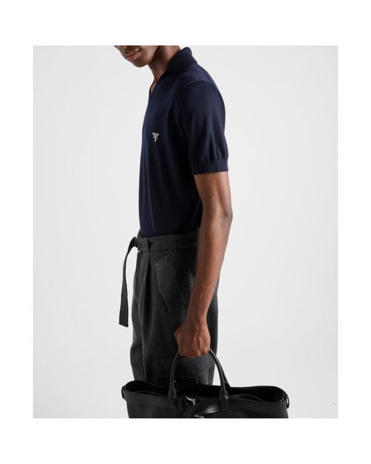 Prada Blue Cashmere Polo Shirt for men