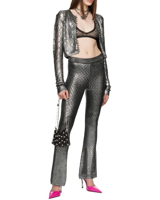 Rabanne Gray All-Over Patterned Flared Trousers