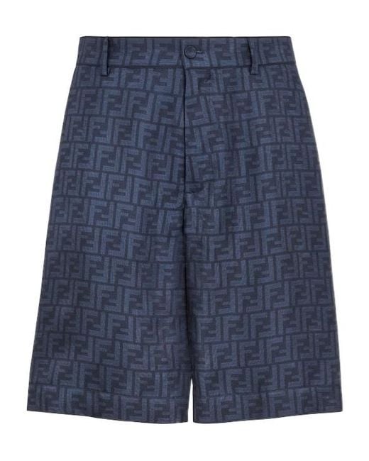 Fendi Blue Ff Jacquard Bermuda Shorts for men