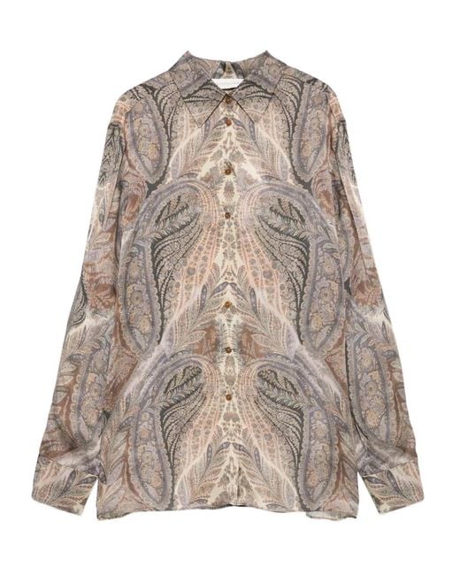 Zimmermann Brown Paisley-Print Front-Button Shirt