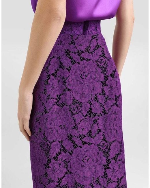 Dolce & Gabbana Purple Lace-Detailing Midi Skirt