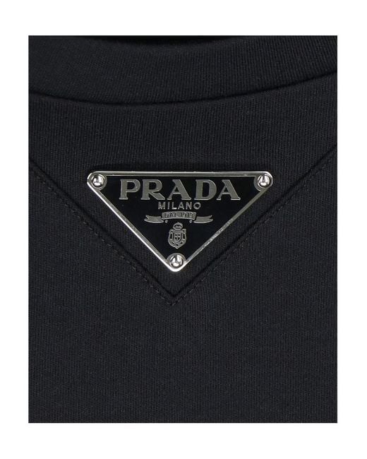 Prada Black Logo Plaque Crewneck T-Shirt for men