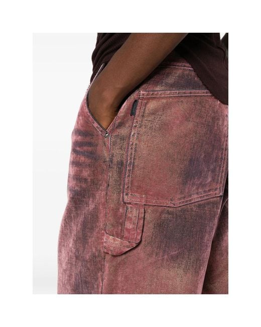 Haikure Red Washed-Effect Hammer-Loop Jeans
