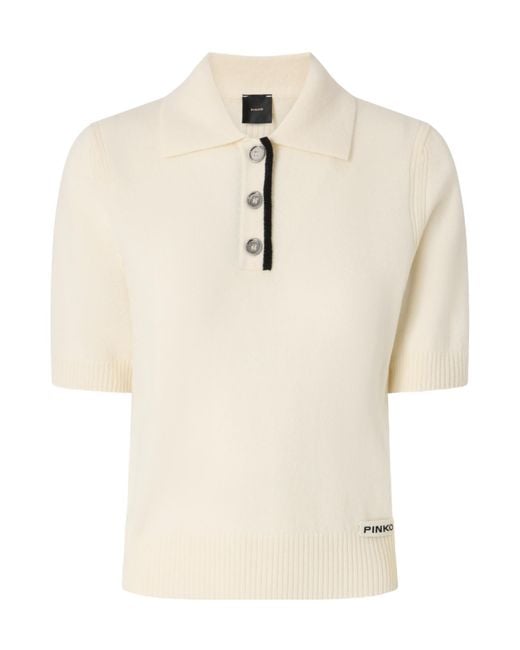 Pinko White Short-Sleeved Knitted Polo Shirt