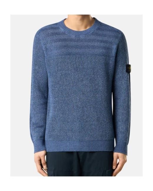 Stone Island Blue Loose Fit Crewneck Jumper for men