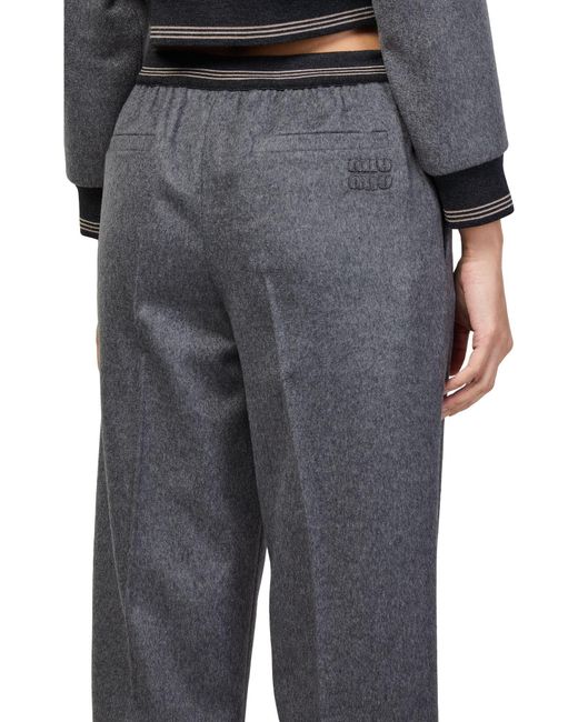 Miu Miu Gray Wool Pants With Drawstring