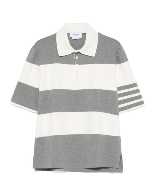 Thom Browne Gray Short-Sleeved Polo Shirt With Horizontal Stripes And Classic Collar for men