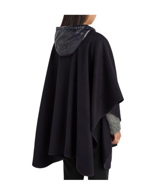 Moncler Blue Hooded Belted Wool-Blend Cape Coat