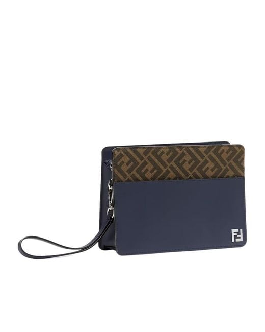 Fendi Blue Squared Ff Standing Clutch Bag for men