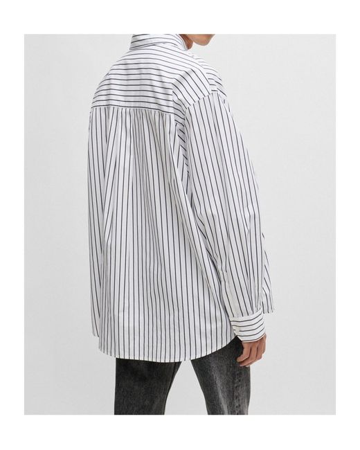 Boss White Striped Cotton Poplin Oversized Shirt for men