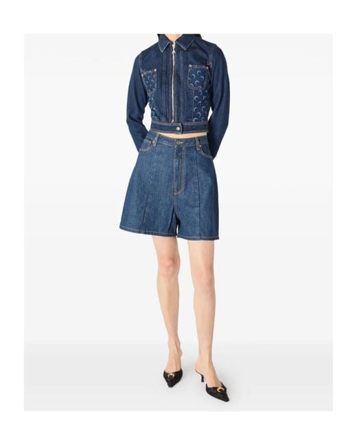 MARINE SERRE Blue Moon Printed Cropped Denim Jacket