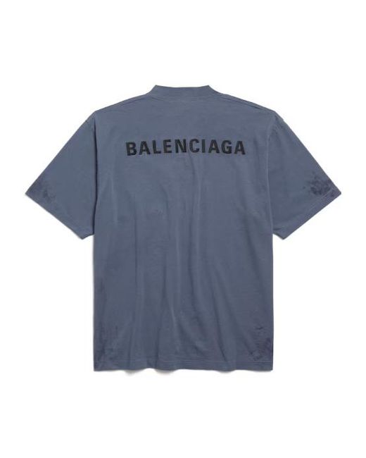 Balenciaga Blue Painted Dry Medium Fit T-Shirt for men