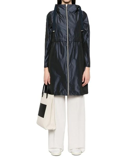 Herno Blue Long A-Line Hooded Coat