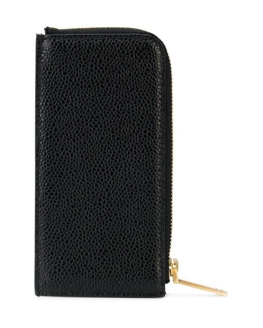 Thom Browne Black Pebbled Half-Zipped Around Wallet for men