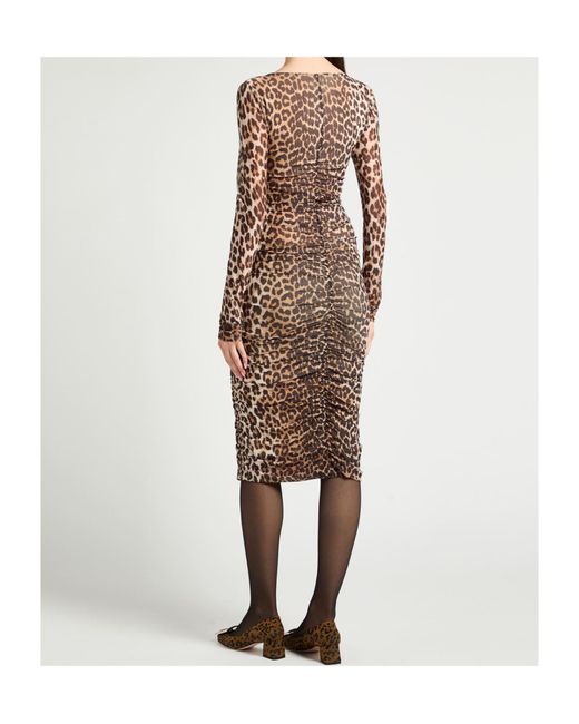 Ganni Natural Leopard Print Long Sleeve Dress