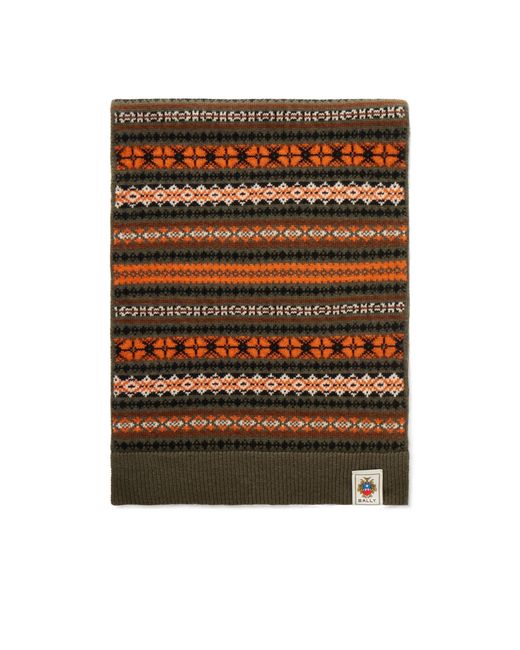 Bally Brown Fair Isle Wool Scarf