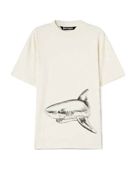 Palm Angels White Broken Shark Classic T-Shirt for men