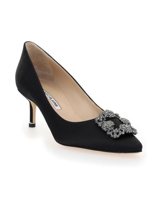 Manolo Blahnik Black Hangisi Embellished Satin Pumps