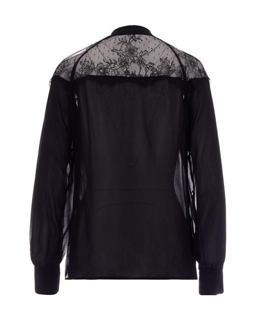 Patrizia Pepe Black Sheer Lace Panel Top