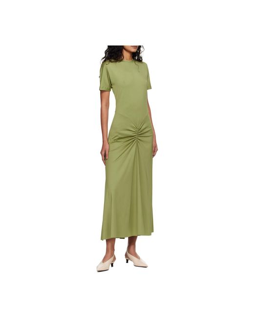 Victoria Beckham Green Gathered Waist Midi Dress With Knotted Detail