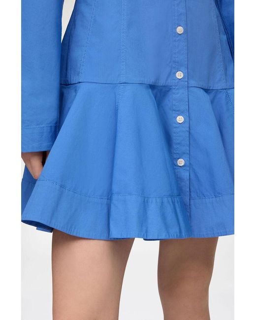 Ganni Blue Button-Up Flared Mini Dress