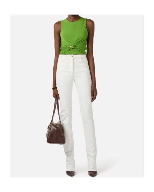 Elisabetta Franchi Green Jewel-Detail Sleeveless Jersey Top