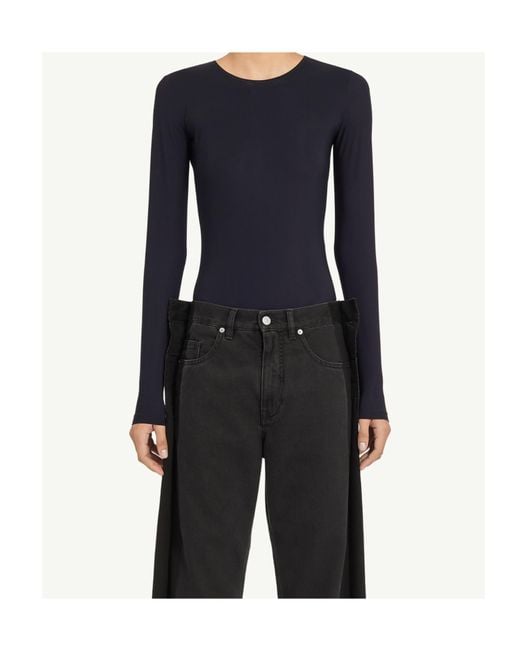 MM6 by Maison Margiela Blue Long-Sleeved Crewneck Bodysuit