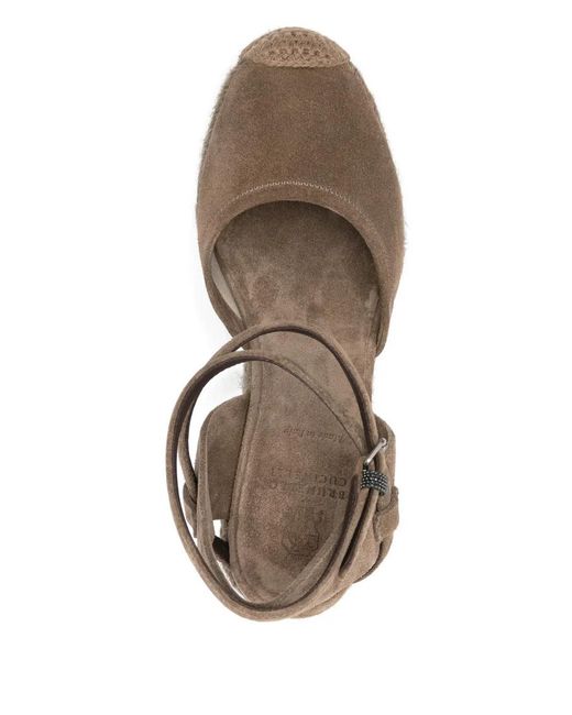 Brunello Cucinelli Gray Exquisite Lace-Up Wedge Espadrilles