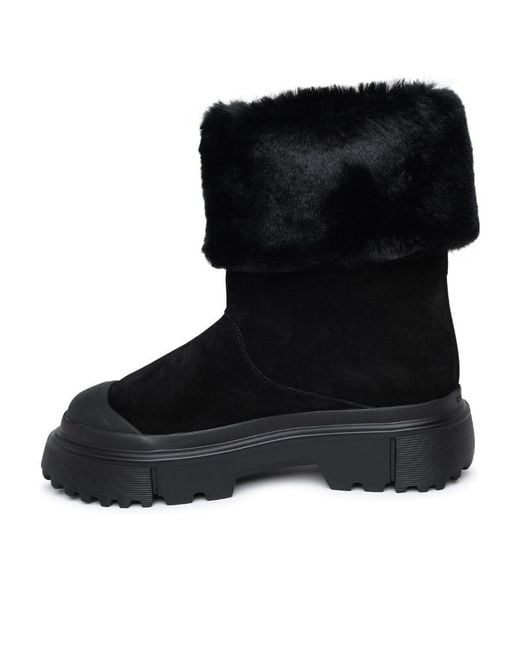 Hogan Black Faux-Fur Suede Boots
