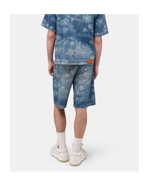 Amiri Blue Chateau Palms Denim Short for men